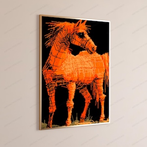 Impressão Pop Art com Cavalo Laranja em Efeito Glitch | Arte de Parede Equina Retrô em Pixel Art | Decoração Moderna para Casa com Tema Animal | Download Digital A3 A2 A1 imagem 3