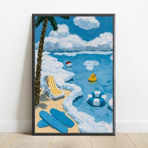 Beach Holiday Minimalist Art Print | Tropical Vacation Wall Art | Summer Decor with Pool Float | Digital Download A3 A2 A1 image 7