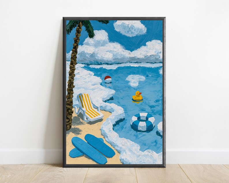 Beach Holiday Minimalist Art Print | Tropical Vacation Wall Art | Summer Decor with Pool Float | Digital Download A3 A2 A1 image 7