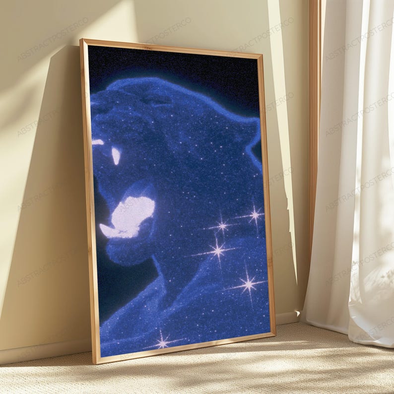Cosmic Panther Starry Night Wall Art | Glowing Big Cat Portrait | Mystical Wildlife Print | Digital Download A3 A2 A1 image 5