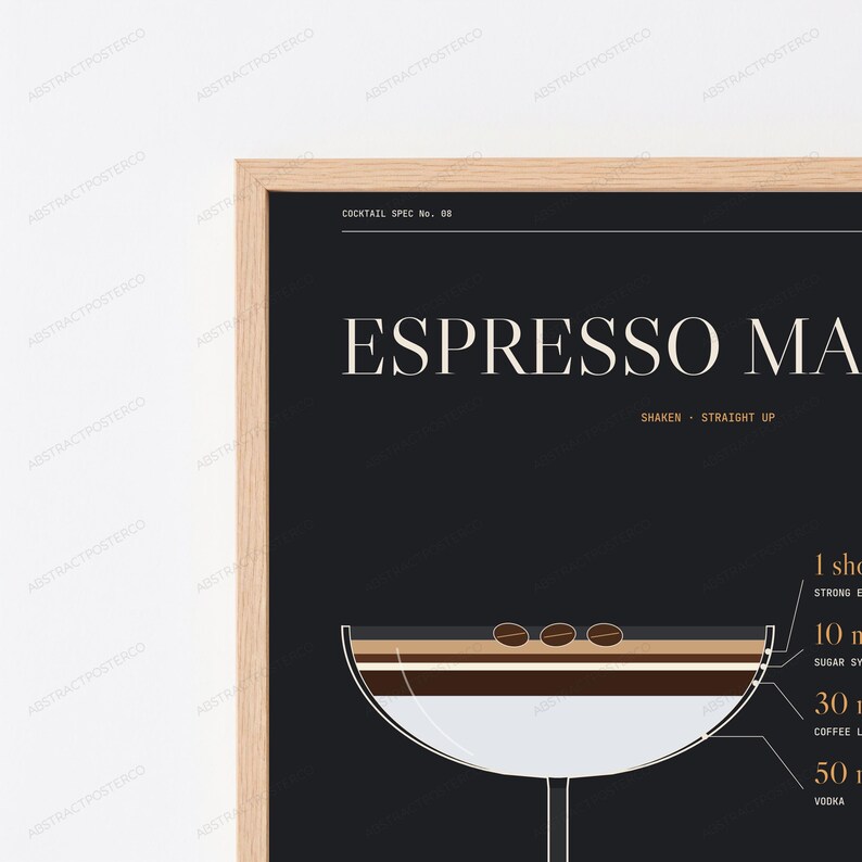 Espresso Martini Cocktail Recipe Print | Bar Spec Wall Art | Minimalist Drinks Poster image 2
