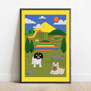 Dog Park Playground Minimalist Art Print | Colourful Pet Wall Art | Kids Room Decor | Digital Download A3 A2 A1 image 1
