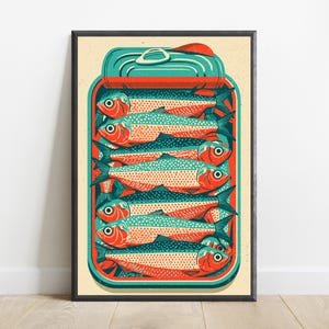 Tin of Fish Retro Art Print | Vintage Fishing Illustration | Coastal Kitchen Wall Decor | Digital Download A3 A2 A1 image 7