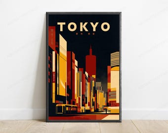Tokyo Neon City Travel Poster | Vintage Japanese Illustration (Digital Download)
