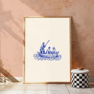 Lámina artística "Tres barqueros remando" / Boceto náutico vintage / Decoración minimalista de pared marítima / Descarga digital A3 A2 A1 imagen 11