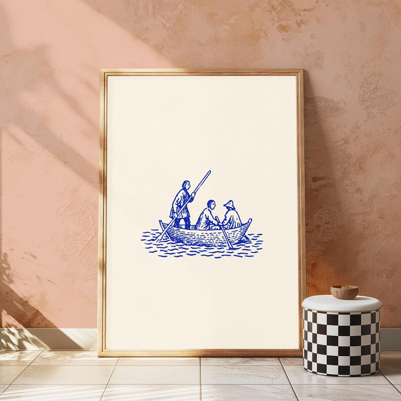 Lámina artística "Tres barqueros remando" / Boceto náutico vintage / Decoración minimalista de pared marítima / Descarga digital A3 A2 A1 imagen 11