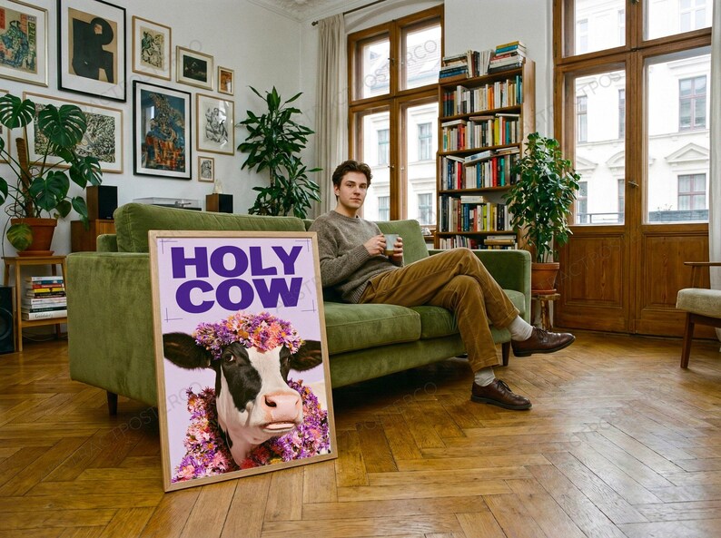 Holy Cow Pop Art Print shown in a living room