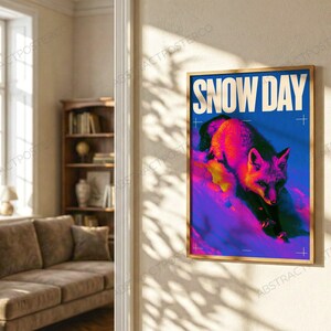 Neon Wolf Pop Art Print shown in a living room