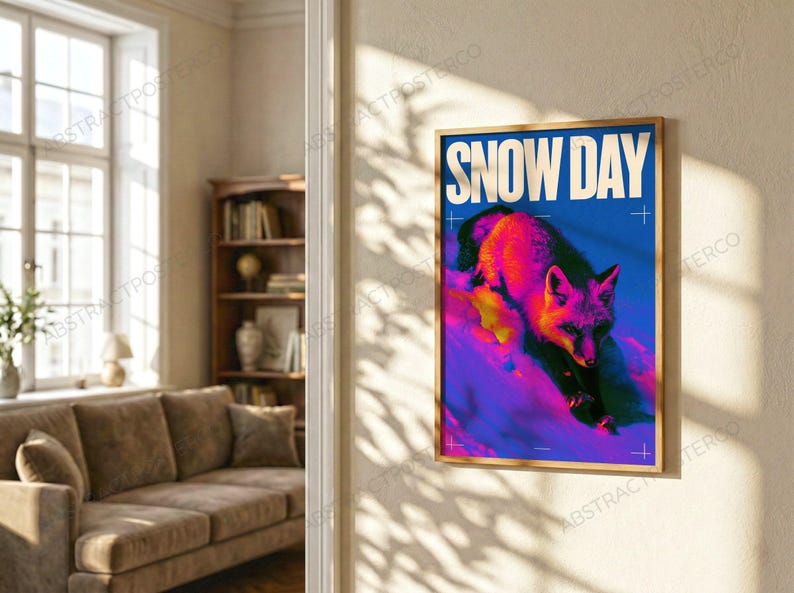 Neon Wolf Pop Art Print shown in a living room
