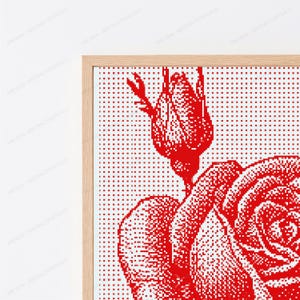 Impressão em Pixel Art de Rosa Vermelha | Arte Floral em Meio-Tom para Parede | Decoração Botânica Minimalista para Casa | Download Digital A3 A2 A1 imagem 2