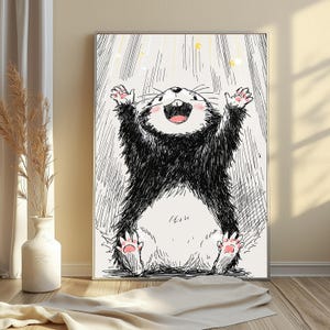 Happy Otter in Rain Minimalist Art Print | Cheerful Wildlife Wall Art | Cute Animal Home Decor | Digital Download A3 A2 A1 image 4