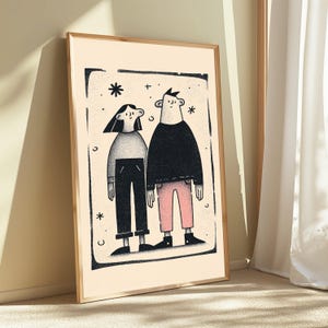 Couple Standing Together Minimalist Art Print | Line Drawing Wall Art | Modern Home Decor | Digital Download A3 A2 A1 image 5