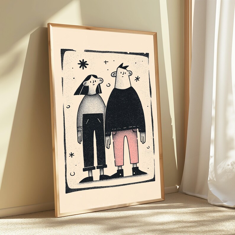 Couple Standing Together Minimalist Art Print | Line Drawing Wall Art | Modern Home Decor | Digital Download A3 A2 A1 image 5