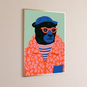 Cool Black Bear Sunglasses Pop Art Print | Retro Animal Wall Art | Quirky Home Decor | Digital Download A3 A2 A1 image 4