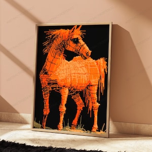 Impressão Pop Art com Cavalo Laranja em Efeito Glitch | Arte de Parede Equina Retrô em Pixel Art | Decoração Moderna para Casa com Tema Animal | Download Digital A3 A2 A1 imagem 4