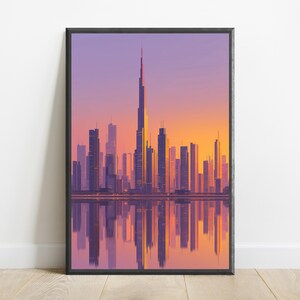 Dubai Skyline Anime Art Print | Golden Hour Cityscape Poster (Digital Download) image 1
