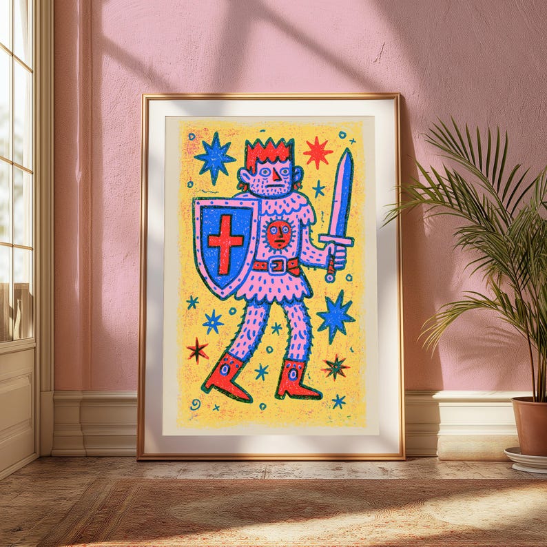 Lámina de arte pop de guerrero demonio colorido / Arte mural de personaje atrevido y original / Decoración vibrante para el hogar / Descarga digital A3 A2 A1 imagen 3