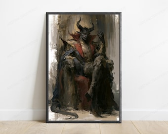 Demon King Horned Warrior Pop Art Print | Dark Fantasy Character Wall Art | Minimalist Home Decor | Digital Download A3 A2 A1