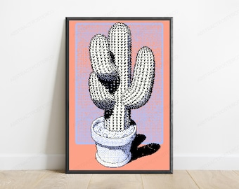 Retro Pixel Cactus Pop Art Print | Desert Plant Wall Art | Minimalist Home Decor | Digital Download A3 A2 A1
