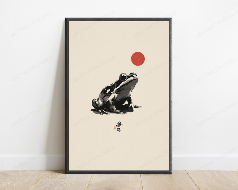 Minimalistisk groda Ukiyo-e-tryck | Japansk träblocksaffisch (digital nedladdning) bild 1