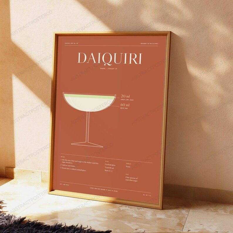 Daiquiri Cocktail Recipe Print | Minimalist Bar Art | Terracotta Kitchen Wall Decor image 5