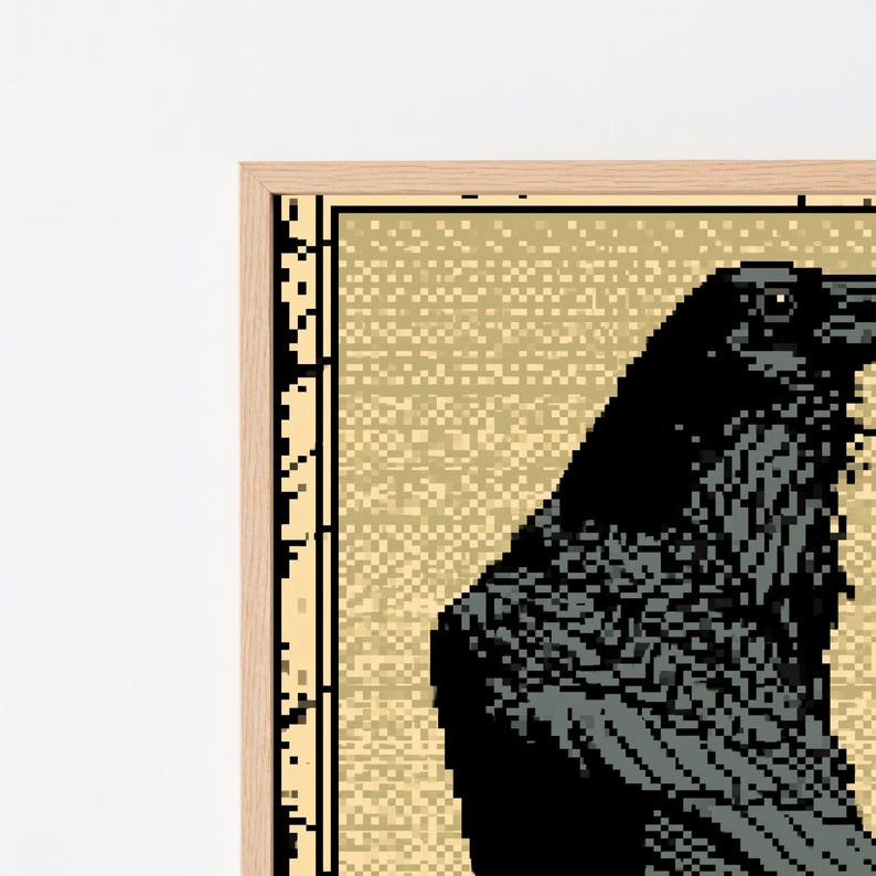 Raven Pixel Art Print | 8-Bit Black Bird Wall Art | Retro Gaming Style Home Decor | Digital Download A3 A2 A1 image 2