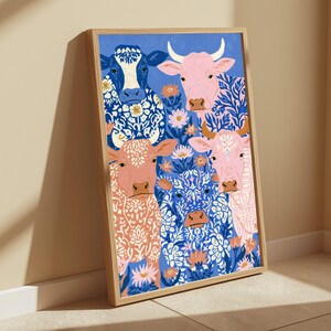 Colourful Cows Botanical Pattern Print | Floral Farm Animals Wall Art | Minimalist Home Decor | Digital Download A3 A2 A1 image 10