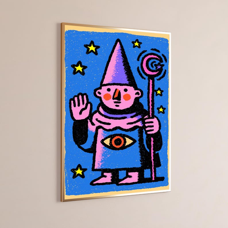 Pink Wizard with Magic Wand Pop Art Print | Mystical Character Wall Art | Colorful Home Décor | Digital Download A3 A2 A1 image 9