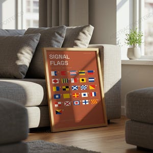 International Signal Flags A-Z Chart in Terracotta shown in a living room
