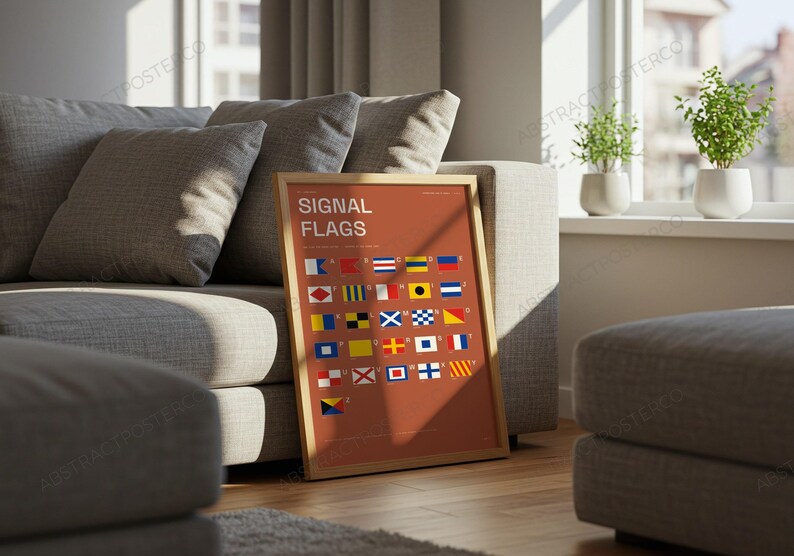 International Signal Flags A-Z Chart in Terracotta shown in a living room