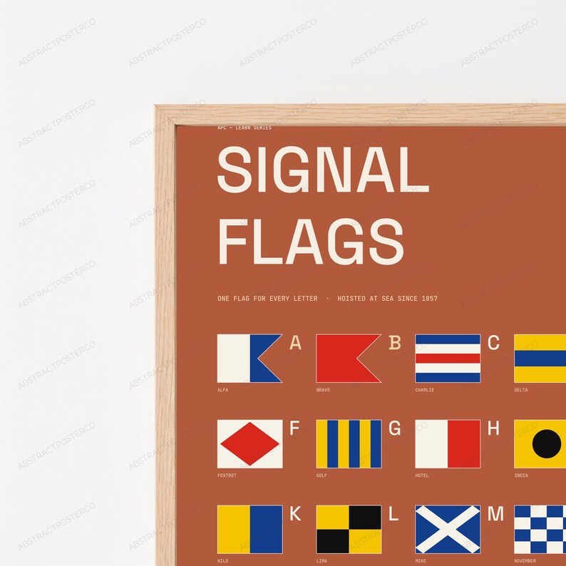 International Signal Flags A-Z Chart in Terracotta | Nautical Learn Series | Educational Wall Art Print image 2