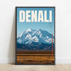 Denali Mountain Elevation Print | Alaska Travel Poster | Minimalist Landscape Wall Art image 1