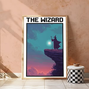 Wizard on Cliff Pixel Art Print | Dark Fantasy Landscape | Mystical Wall Art Decor | Digital Download A3 A2 A1 image 5