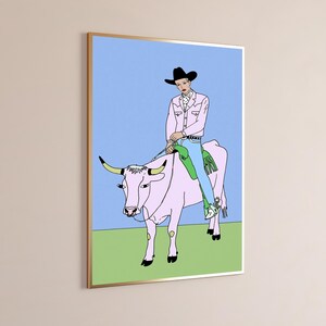 Pink Cowboy Rider Pop Art Print | Western Bull Portrait | Minimalist Wall Art Decor | Digital Download A3 A2 A1 image 10