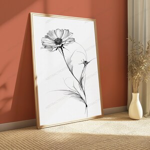 Minimalist Daisy Line Drawing Print | Black & White Botanical Wall Art | Flower Sketch Home Décor | Digital Download A3 A2 A1 image 4