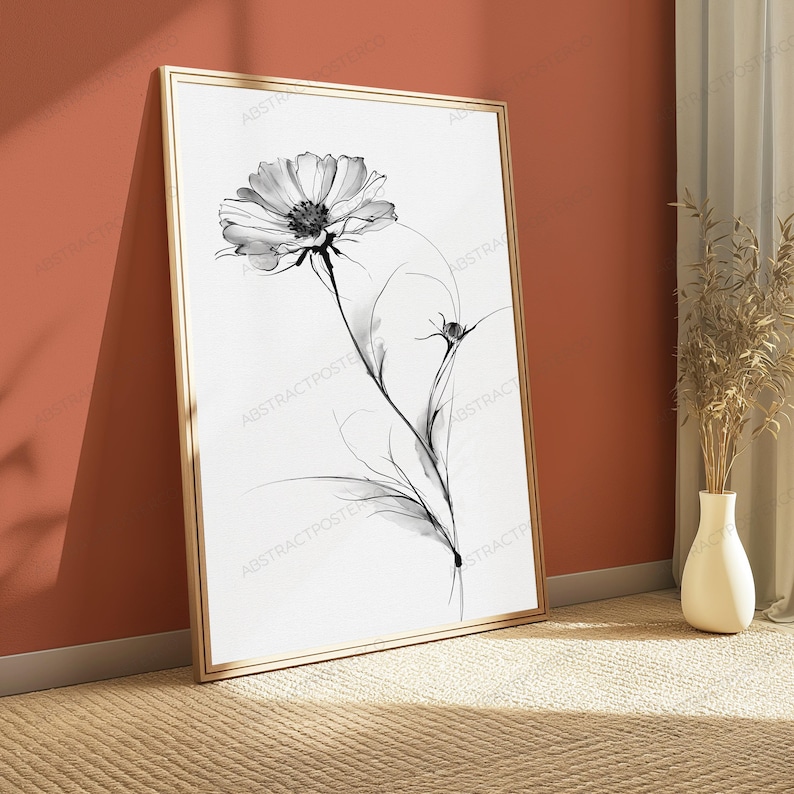 Minimalist Daisy Line Drawing Print | Black & White Botanical Wall Art | Flower Sketch Home Décor | Digital Download A3 A2 A1 image 4