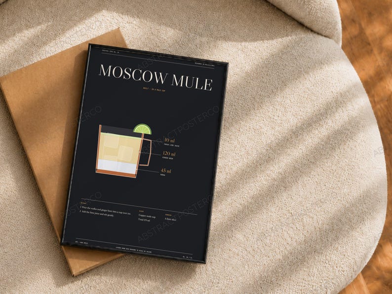 Moscow Mule Cocktail Recipe Print, close-up of the print