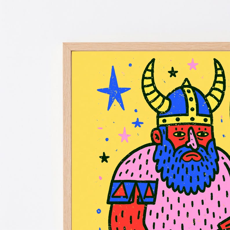 Bunte Wikinger Kriegerin Pop Art Print | Bold Axe Demon Charakter Wandkunst | Schrullige Wohnkultur | Digitaler Download A3-A2-A1 Bild 8