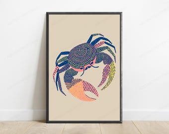 Colorful Crab Pop Art Print | Nautical Wall Art | Minimalist Sea Creature Decor | Digital Download A3 A2 A1