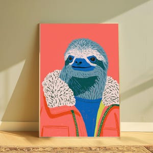 Smiling Sloth Pop Art Print | Cosy Wildlife Character | Colorful Wall Art Decor | Digital Download A3 A2 A1 image 4