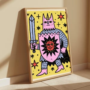 Mystical Demon Warrior Pop Art Print | Sword & Sorcery Wall Art | Colorful Fantasy Home Decor | Digital Download A3 A2 A1 image 3