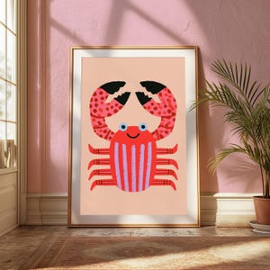 Happy Red Crab Pop Art Print | Cute Minimalist Sea Creature Wall Art | Coastal Home Decor | Digital Download A3 A2 A1 image 10