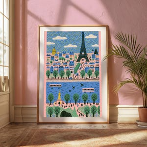 Paris Eiffelturm Stadtansicht Poster | Bunte minimalistische Wandkunst | Europäisches Reisedekor | Digitaler Download A3-A2-A1 Bild 5