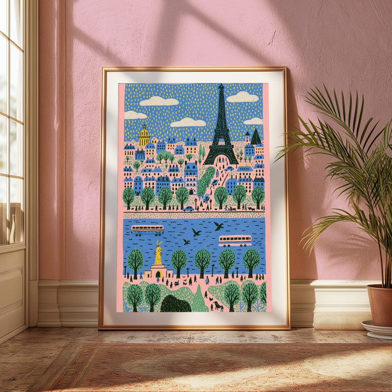 Paris Eiffelturm Stadtansicht Poster | Bunte minimalistische Wandkunst | Europäisches Reisedekor | Digitaler Download A3-A2-A1 Bild 5