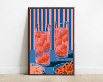 Raspberry Fizzy Drink Pop Art Print | Vibrant Food Wall Art | Minimalist Kitchen Decor | Digital Download A3 A2 A1