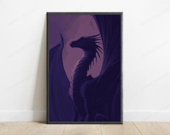 Purple Dragon Silhouette Art Print | Mystical Fantasy Wall Decor (Digital Download)