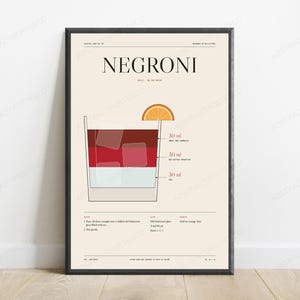 Przepis na koktajl Negroni w kolorze kremowym | Minimalistyczna sztuka barowa | Dekoracja ścienna w stylu retro zdjęcie 1