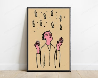 Overwhelmed Figure Raising Hands Pop Art Print | Social Anxiety Wall Art | Minimalist Modern Home Decor | Digital Download A3 A2 A1