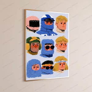 Retro Character Portraits Pop Art Print | Colorful Minimalist Faces | Vintage Wall Art | Digital Download A3 A2 A1 afbeelding 3