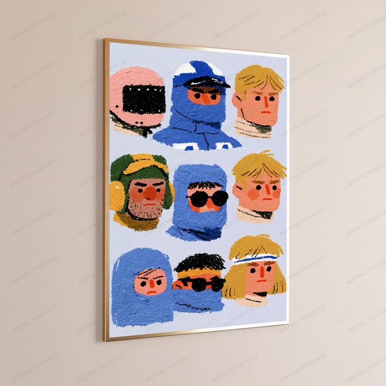 Retro Character Portraits Pop Art Print | Colorful Minimalist Faces | Vintage Wall Art | Digital Download A3 A2 A1 afbeelding 3